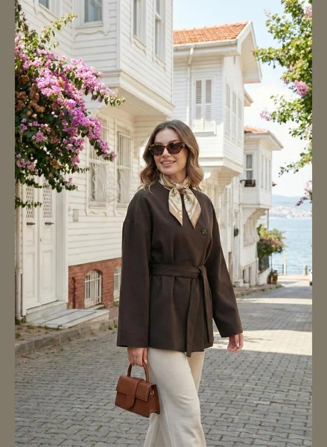 Lela Lela Regular Fit Crew Neck Trench Coat With Belt Detail Women'S Trench Coat 6927672